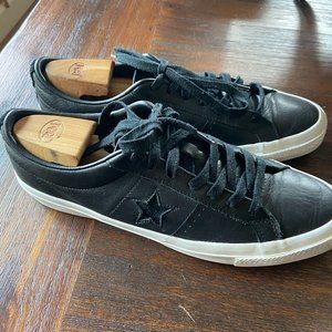 CONVERSE Skate One Star Leather Ox, Men's 10.5, black with all white rubber